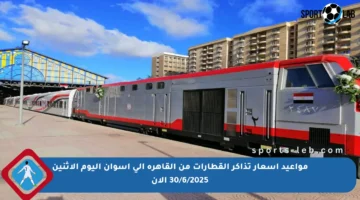 مواعيد أسعار تذاكر القطارات من القاهرة إلى أسوان اليوم الاثنين 30/6/2025 الآن